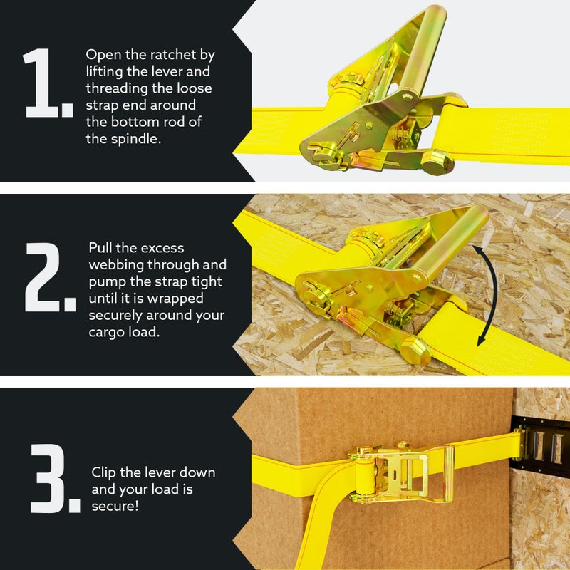 DC Cargo Mall E Track Ratchet Straps Cargo Tie-Downs, (Pack of 2) 2 x 12 Heavy Duty Yellow Tie-Down Rachet Straps, Strong Ratchet Strap, E Track Spring Fittings, Tie Down Motorcycle - Image 5